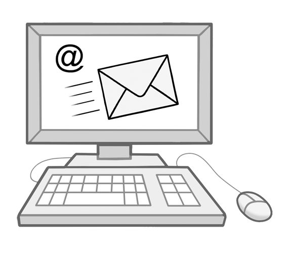 Illustration: Ein Computer mit Symbol für E-Mail und Briefkuvert auf dem Bildschirm.