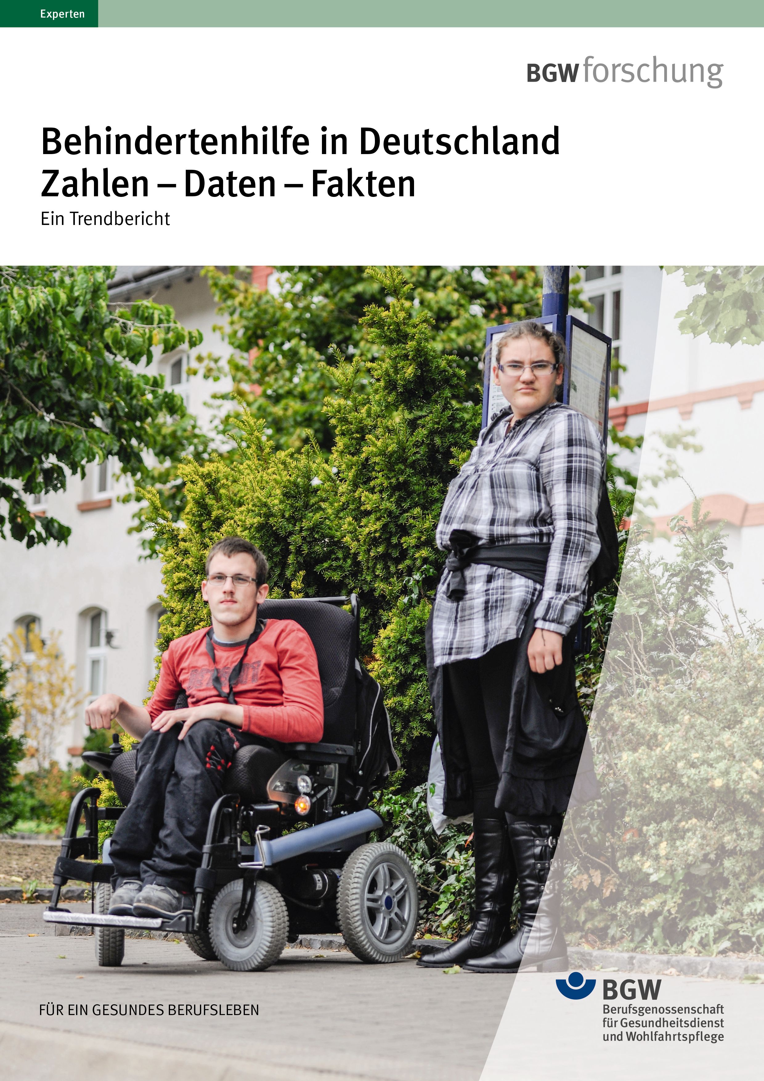 Titel: Behindertenhilfe in Deutschland Zahlen-Daten-Fakten – Zwei Personen mit Behinderung warten an einer Bushaltestelle