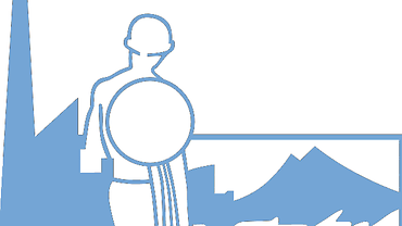 Logo: Dermatologisches Alpenseminar - Mann mit Helm vor Bergkulisse