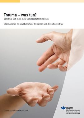 Titel: Trauma-Broschüre - zwei Hände strecken sich einander entgegen.