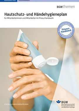 Titel: Hautschutz- und Händehygieneplan für Mitarbeiterinnen und Mitarbeiter im Friseurhandwerk - Junge Frau appliziert sich Handcreme aus der Tube auf die Hand