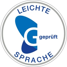 Kreis mit dem Text "Leichte Sprache - geprüft"