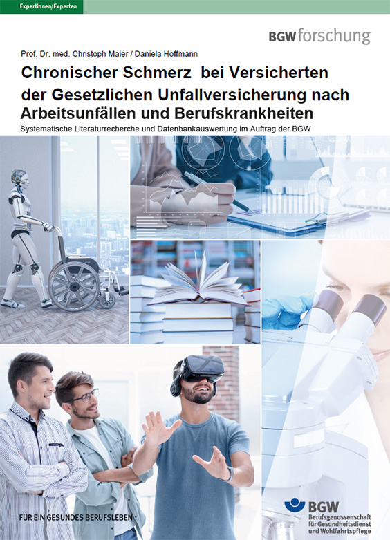 Bildcollage: Roboterin schiebt einen Rollstuhl, Tablet, Bücherstape, Frau schaut in ein Mikroskop, ein Mann trägt eine VR-Brille - zwei andere schauen ihm zu.