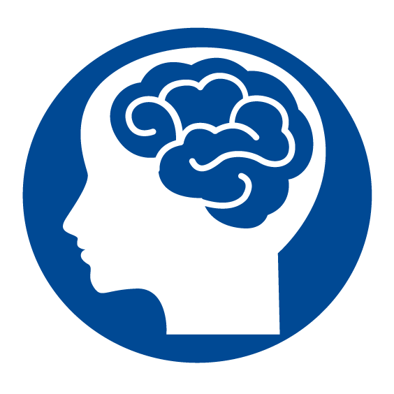 Piktogramm eines Kopfes mit Gehirn.