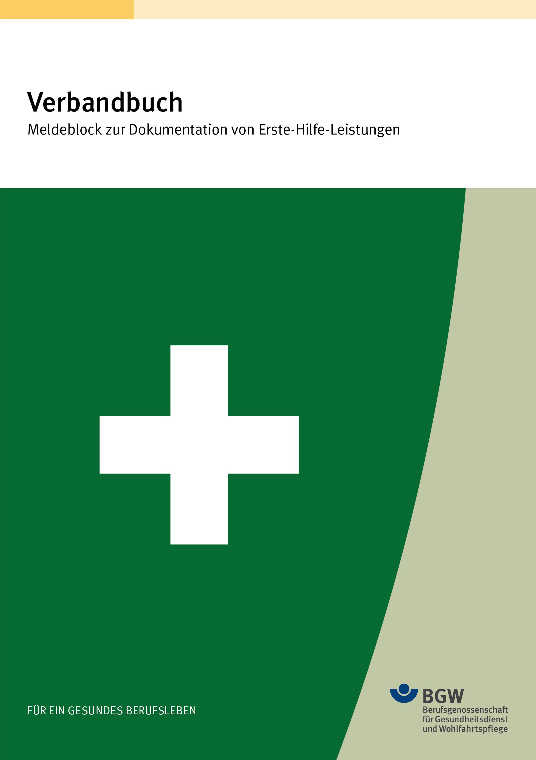Titel: Verbandbuch - weißes Kreuz auf grünem Hintergrund