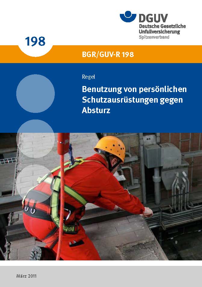 Titel: Einsatz von persönlichen Schutzausrüstungen gegen Absturz - Bauarbeiter, mit Gurt und Seil gesichert, arbeitet in der Höhe