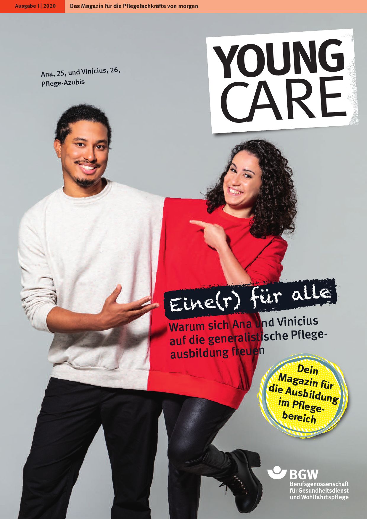 Titel: Young Care 1/2020 - Pflegeazubis Ana und Vinicius lächeln in die Kamera