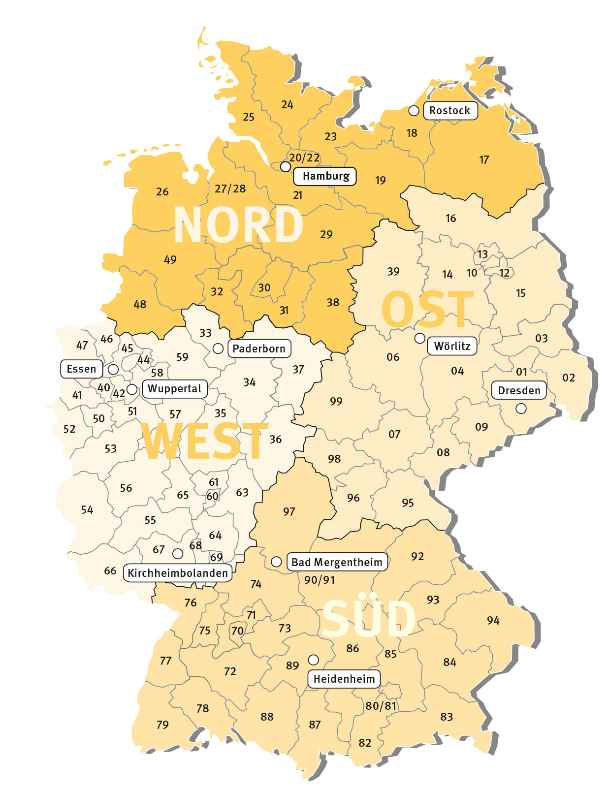 Deutschlandkarte mit Standoren der BGW-Schulungsstätten
