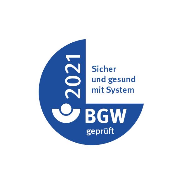 Logo vom BGW AMS mit dem Text "Sicher und gesund mit System"