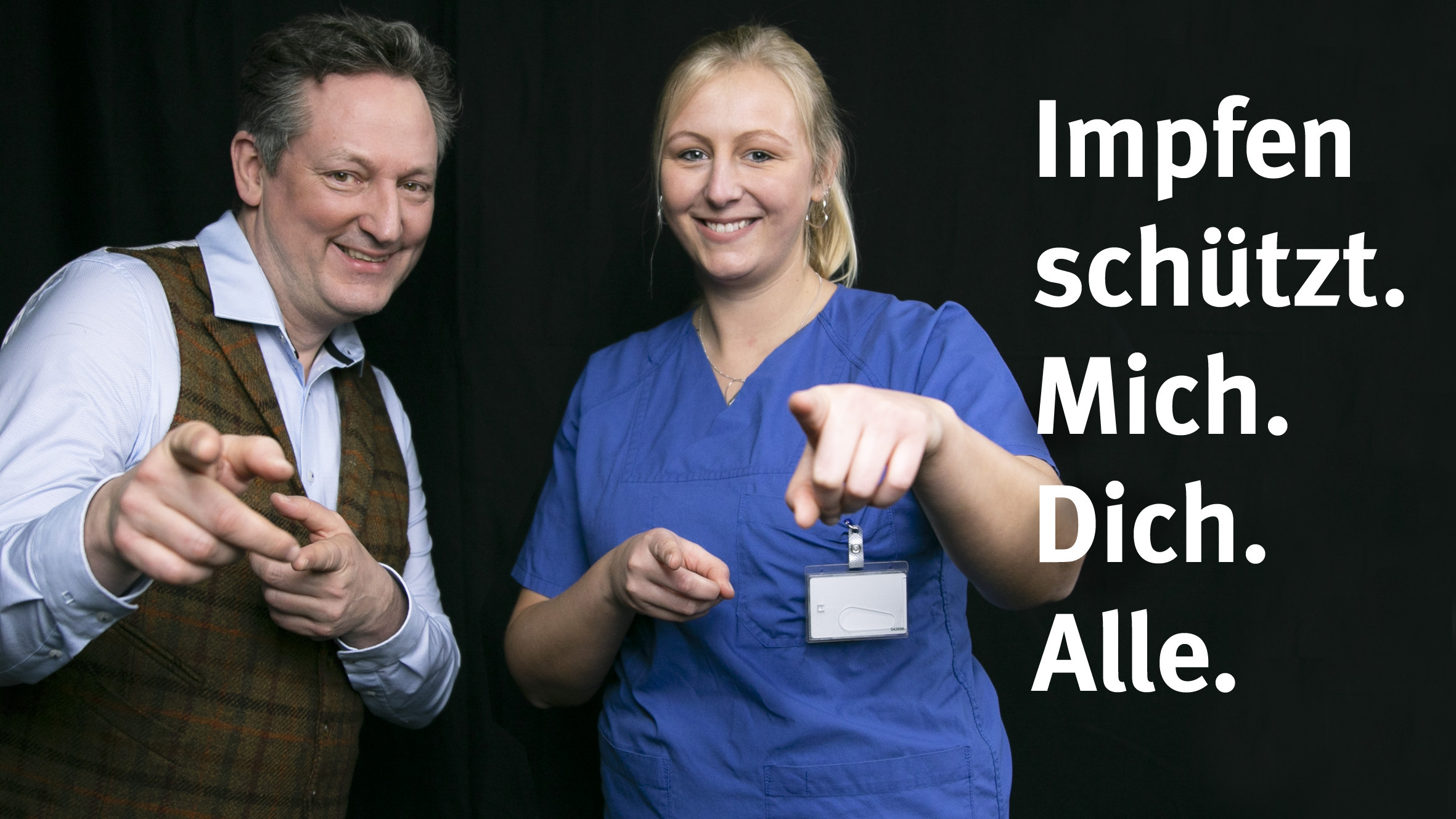 Dr. Eckart von Hirschhausen und Diana Göttig unterstützen die Impfinitiative der BGW