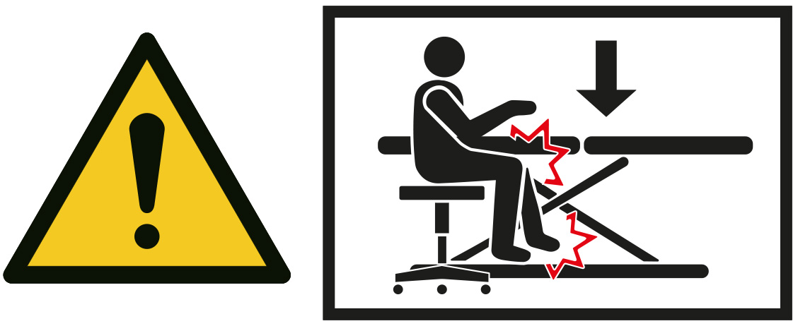 Piktogramm eines Menschen an einer Therapieliege, links ein Warndreieck
