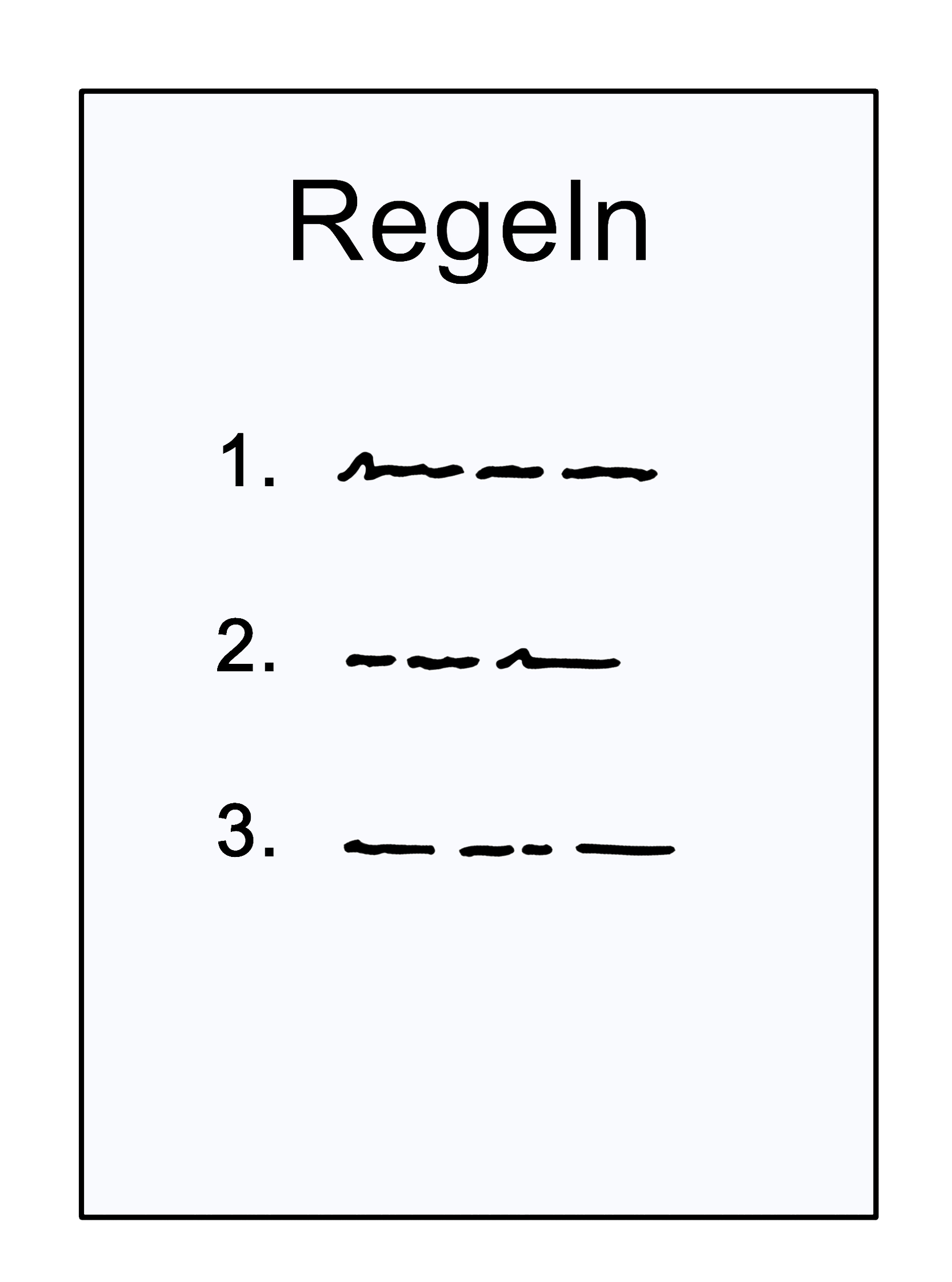 Illustration: Ein Blatt Papier mit der Aufschrift "Regeln" und "1., 2., 3."