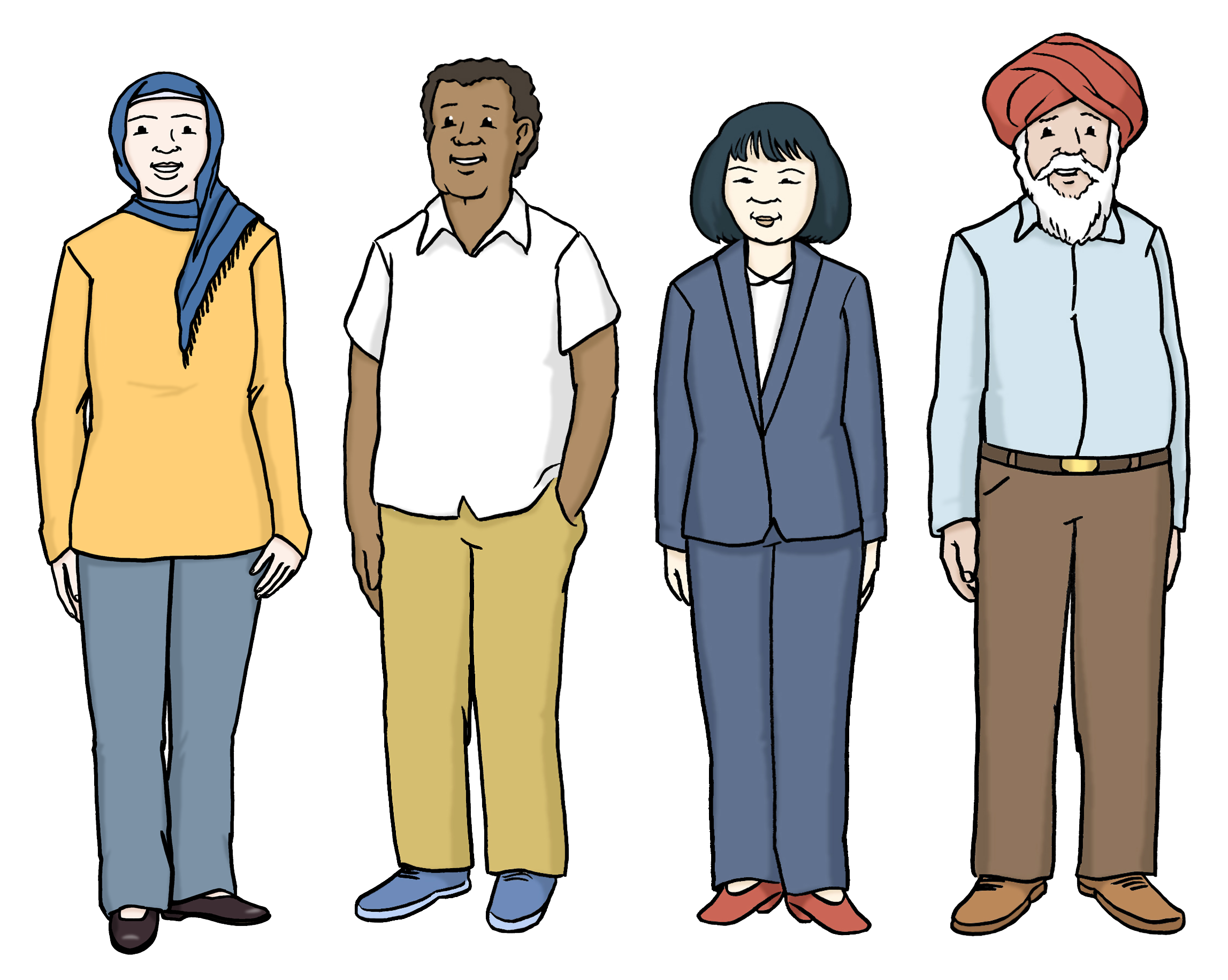 Menschen mit Kopf-Tuch, Turban, dunkler Haut, asiatischem Aussehen Illustration: Menschen mit Kopftuch, Turban, dunkler Haut, asiatischem Aussehen