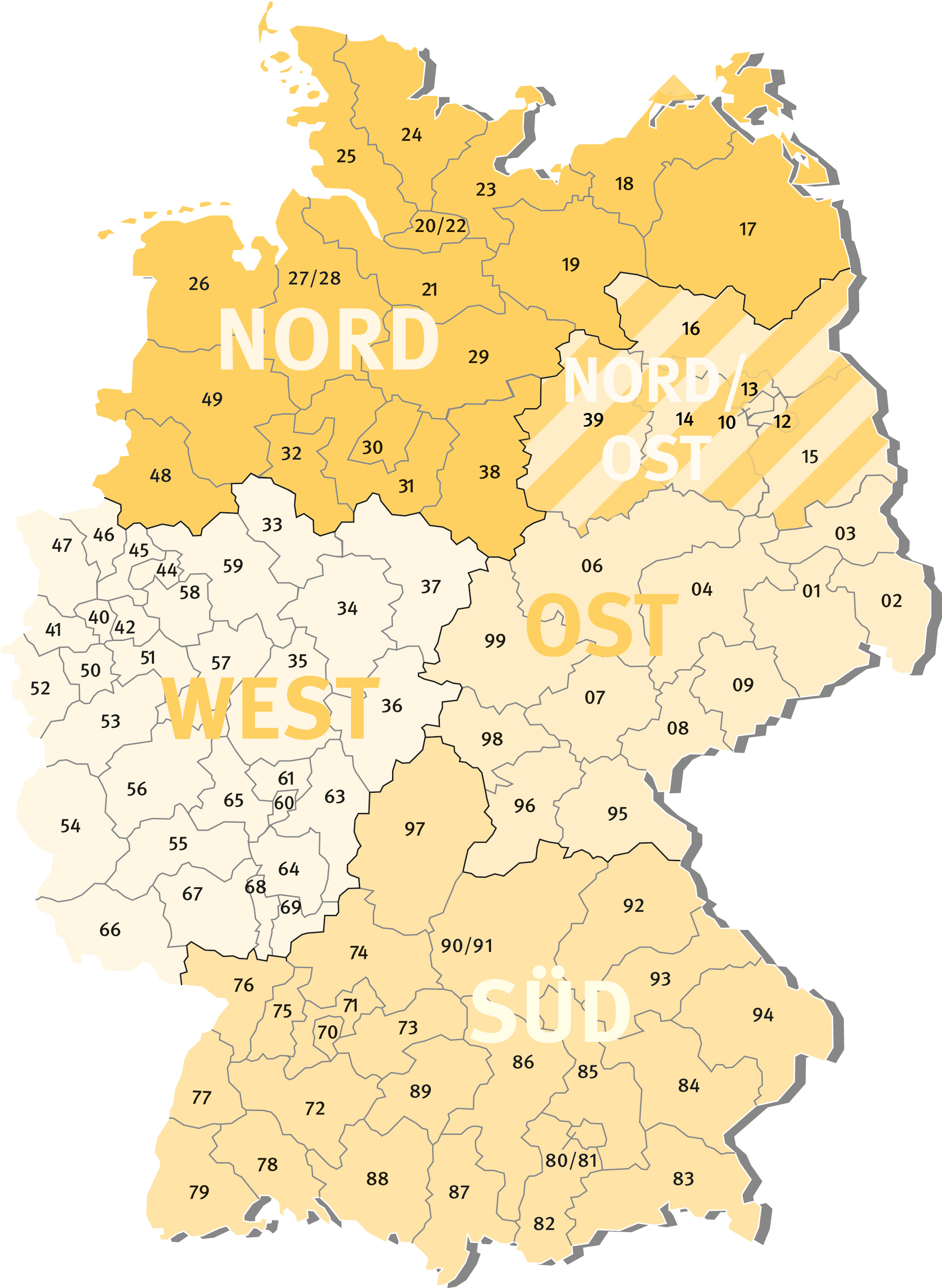 Deutschlandkarte der Schulungsregionen nach Postleitzahlen