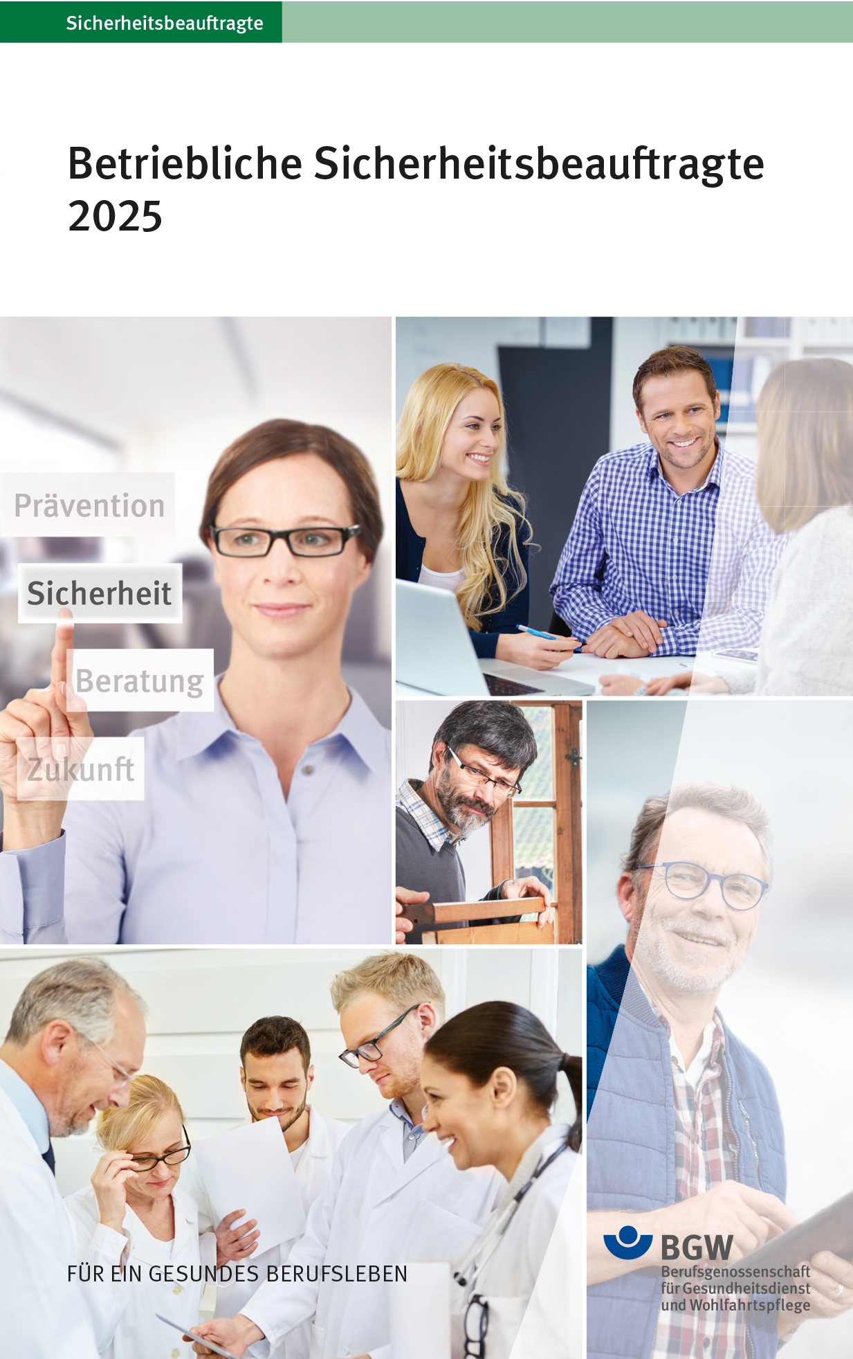 Kalender Sicherheitsbeauftragte Titel des Taschenbuchs für Sicherheitsbeauftragte 2024 - Bildcollage mit Arbeitssituationen einer Sicherheitsfachkraft (Beratung, Dokumentation)