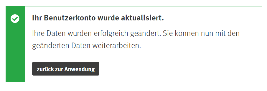 Bestätigungsseite: Ihr Benutzerkonto wurde aktualisiert