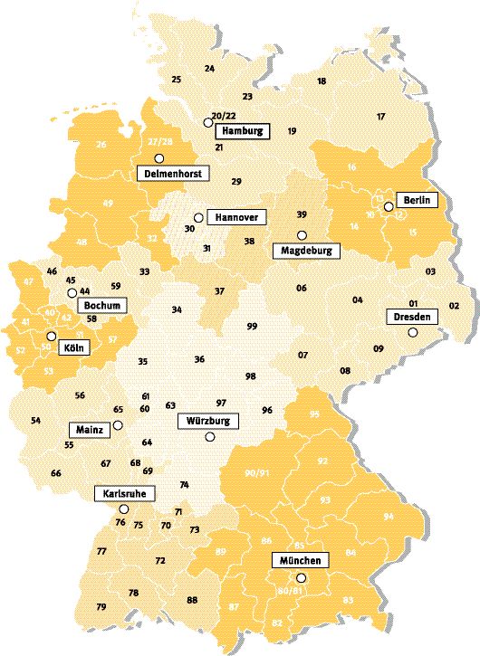 Grafik: Landkarte Postleitzahlenbereich Deutschland