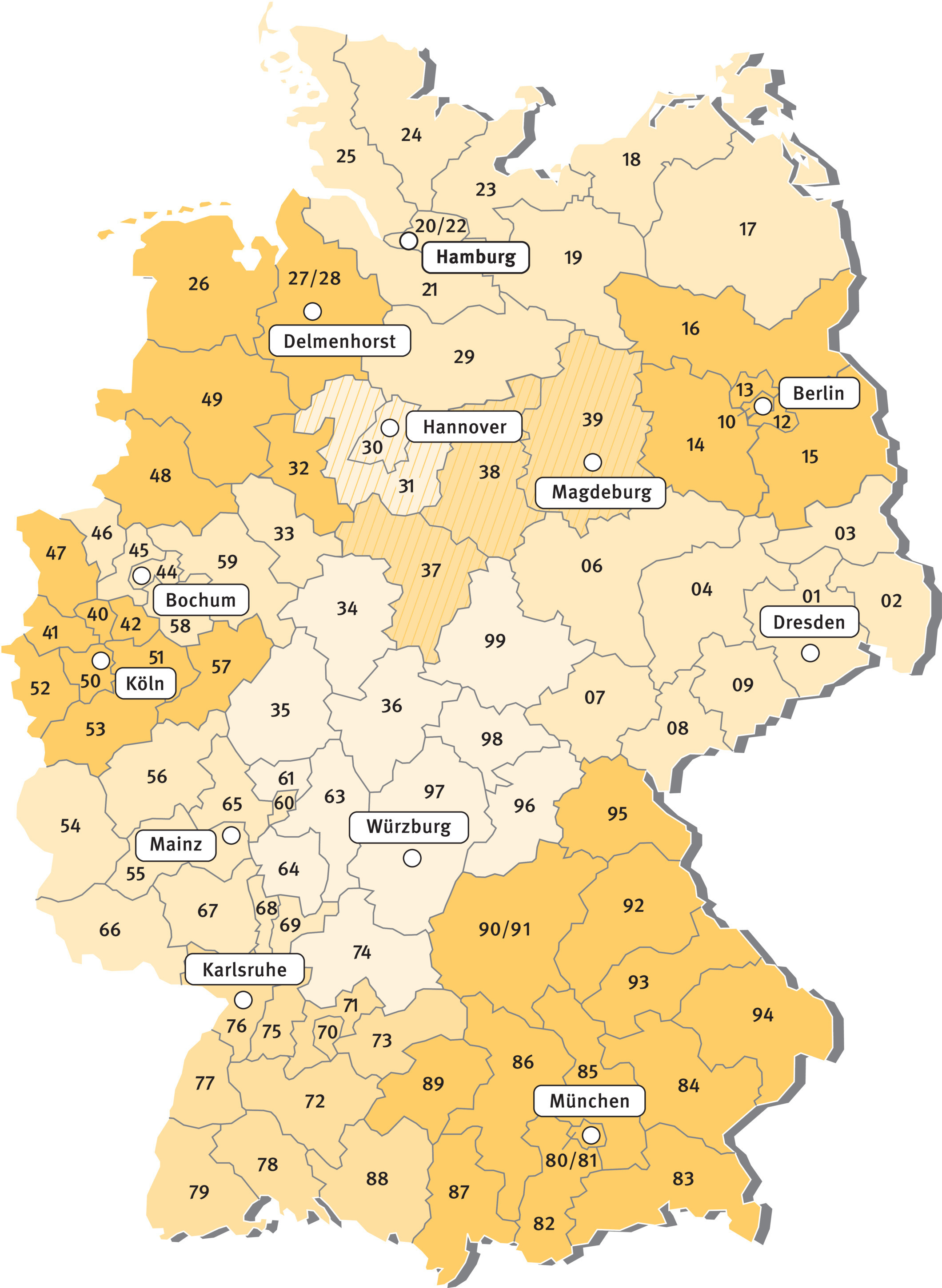 Grafik: Landkarte Postleitzahlenbereich Deutschland