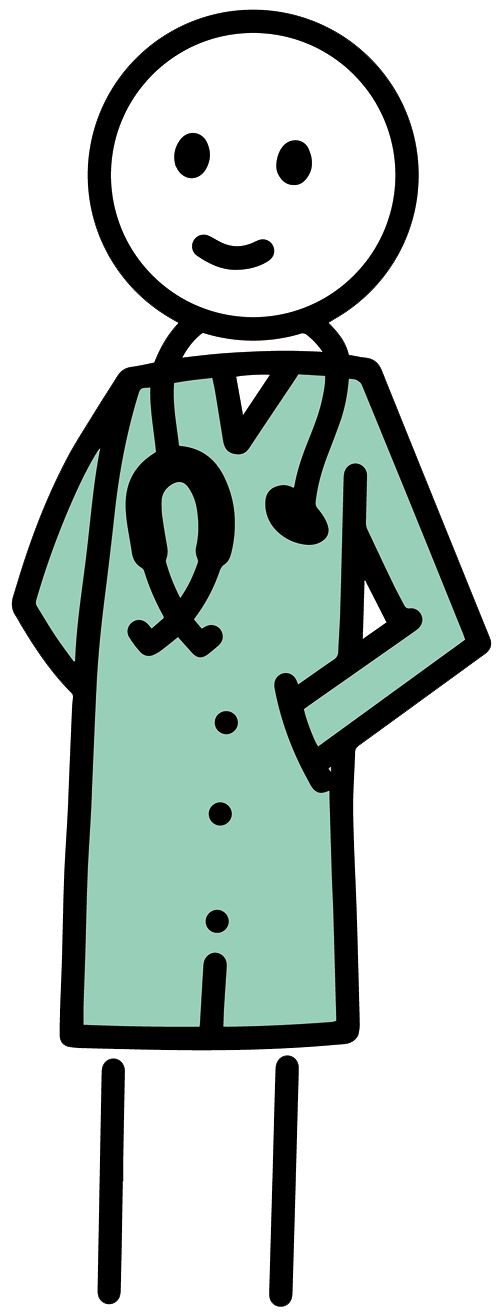 Illustration: Person in grünem Kittel mit Stetoskop um den Hals