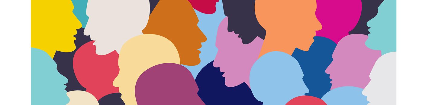 Silhouetten von Gesichtern Viele bunte Schattenrisse von Gesichtern