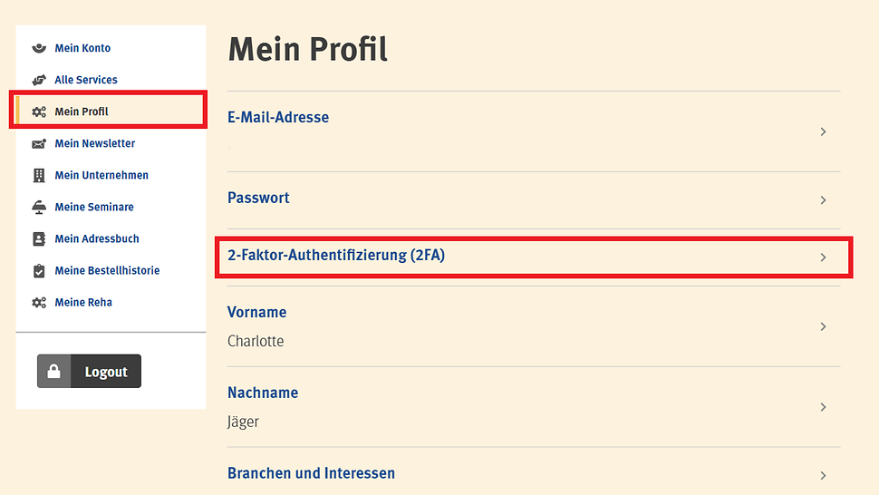 Screenshot Mein Unternehmen