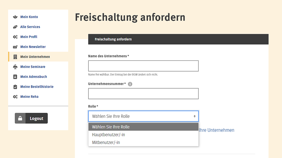 Screenshot Mein Unternehmen