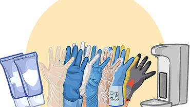 Hautgesundheit im Beruf Illustration von verschiedenen Handschuhen und Cremetuben