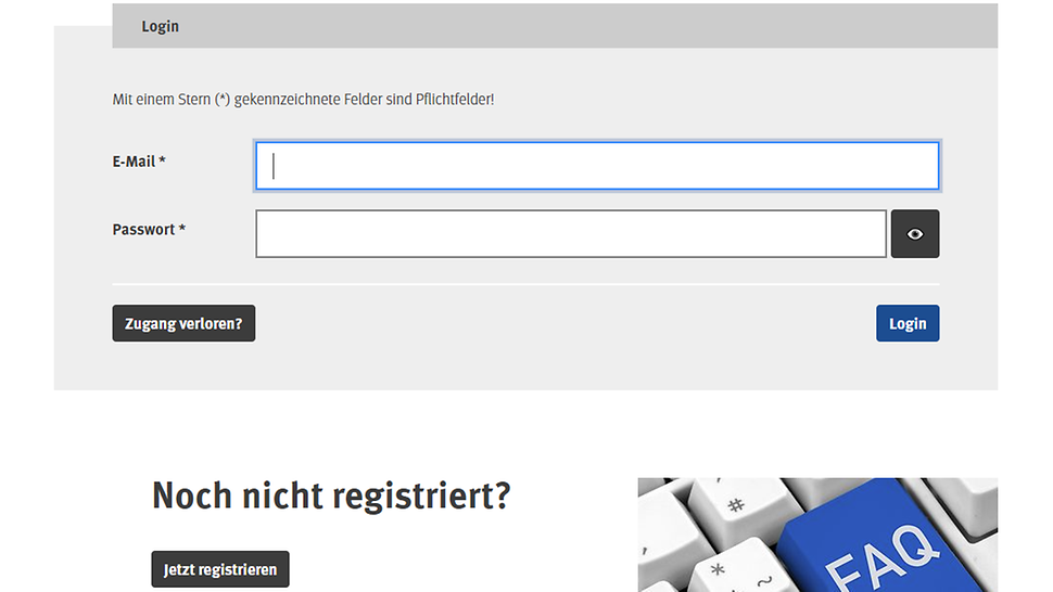Login-Maske für den Mitgliederbereich "Meine BGW"