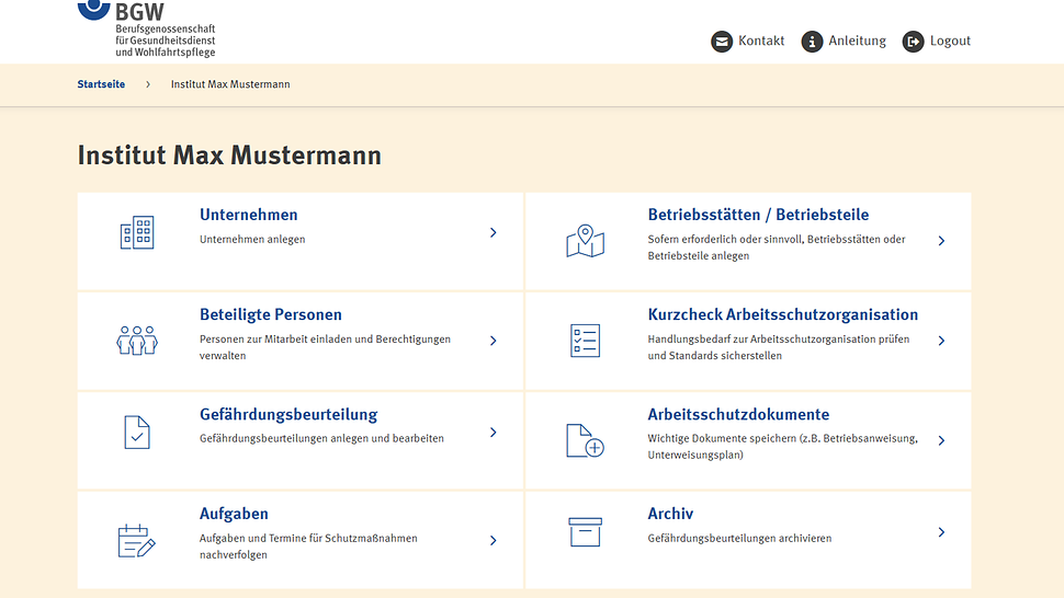 Screenshot der Übersichtsseite des Tools
