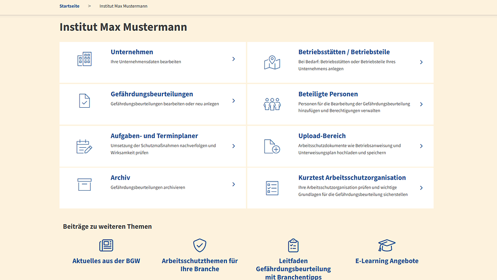 Screenshot der Übersichtsseite des Tools
