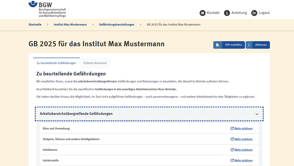 Screenshot Gefährdungen auswählen