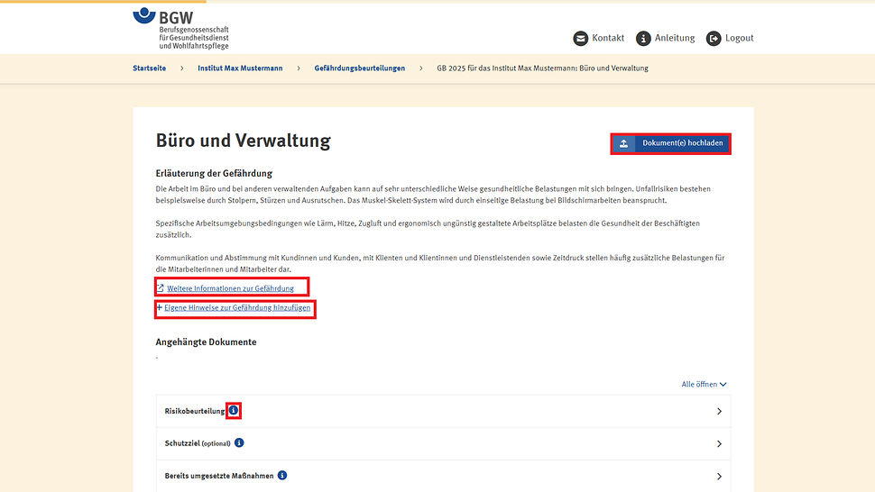 Screenshot Gefährdung bearbeiten