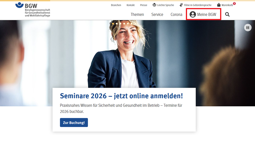 Screenshot Startseite bgw-online.de