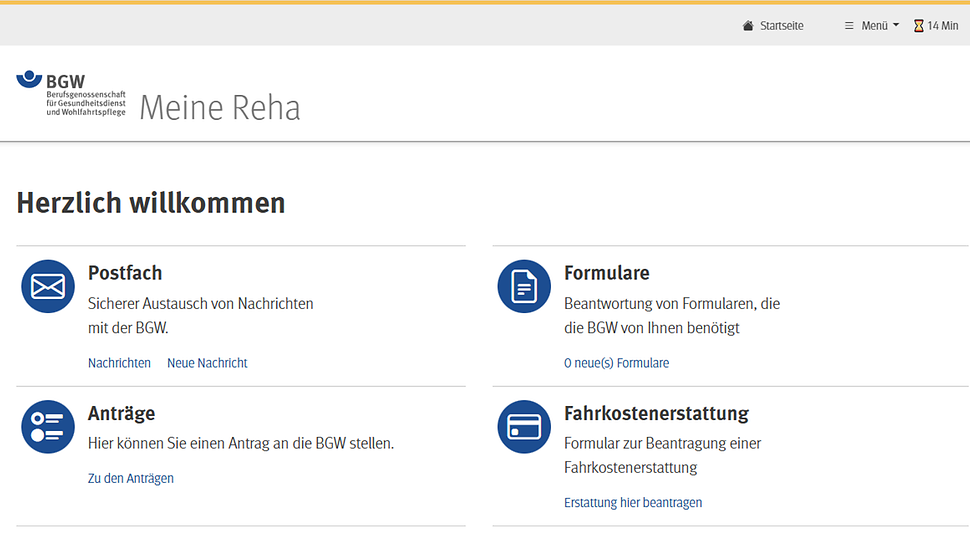 Screenshot Portalansicht "Meine Reha"
