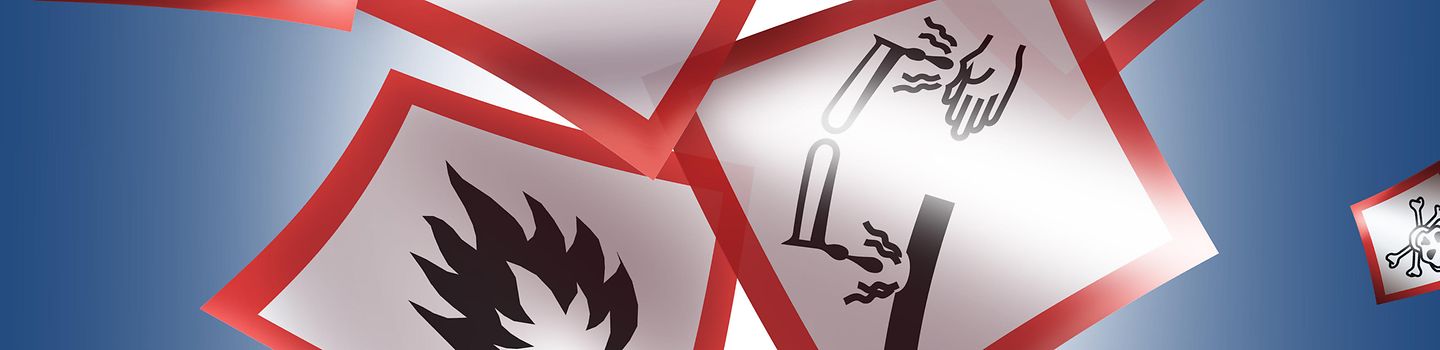 Collage mit Gefahrstoffpiktogrammen