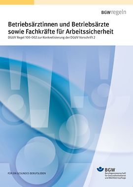 Cover der DGUV Regel 100-002: Ausrufezeichen auf hellblauem Hintergrund