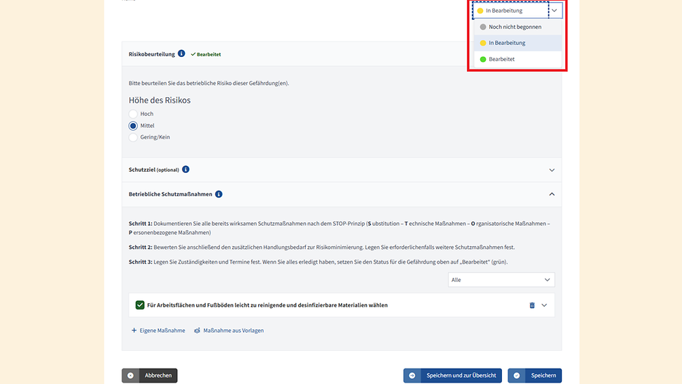 Screenshot "Status Gefährdung"