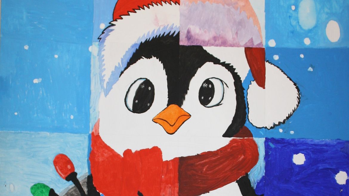 3. Platz: „Gemeinsam einzigartig – Ein Pinguin zur Weihnachtszeit“ von 15 Künstlerinnen und Künstlern der Lebenshilfe Osterburg
