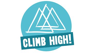Logo Climb High, Drei weiße Dreiecke auf türkisem Kreis
