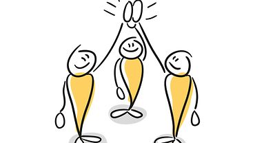 Team Illustration: Drei Männchen klatschen sich ab