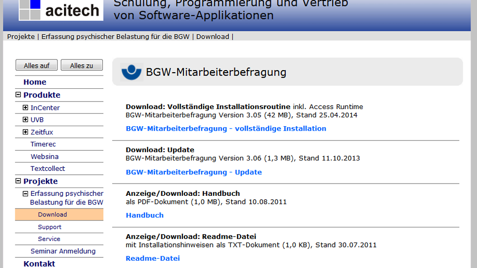 Screenshot acitech Seite