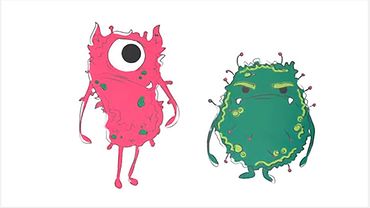 Comiczeichnung von Viren und Bakterien