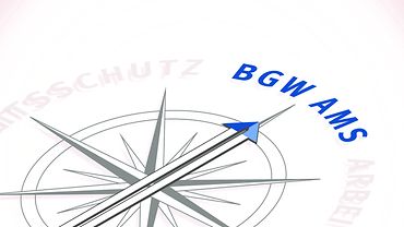 Symbolbild Arbeitsschutzmanagement: Kompass, dessen Zeiger auf die Abkürzung "BGW AMS" zeigt