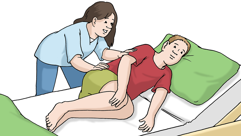 Illustration: Krankenpflegerin lagert Patient im Bett.