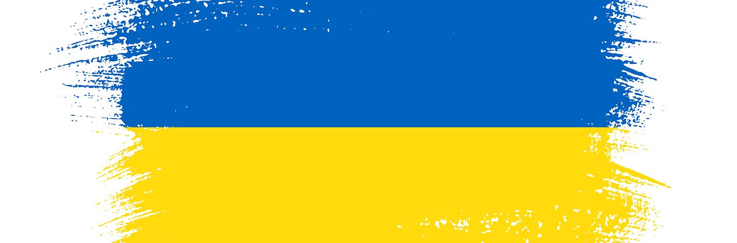 Ukrainische Flagge (blau-gelb), gemalt mit Pinselstrichen.