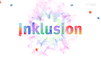 Das Wort Inklusion, gebildet aus bunten Buchstaben und umgeben von bunten geometrischen Formen.