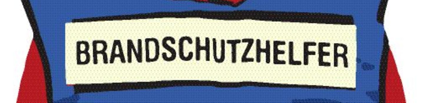 Brandschutz Illustration: Blick von Hinten auf einen Brandschutzhelfer mit Warnweste und Helm